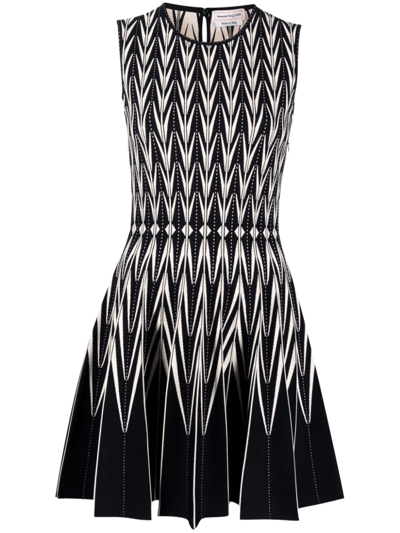 Shop Alexander Mcqueen Intarsia-knit Belted Dress In Black