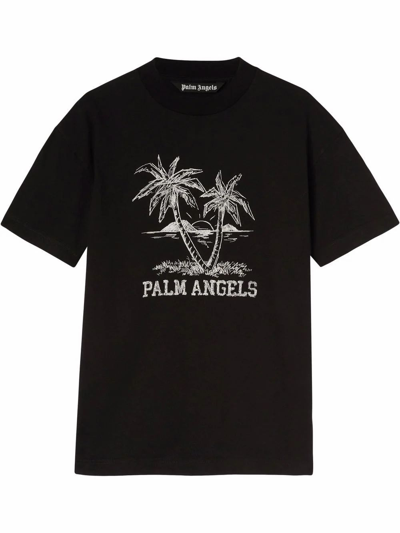 Shop Palm Angels Men's Black Cotton T-shirt