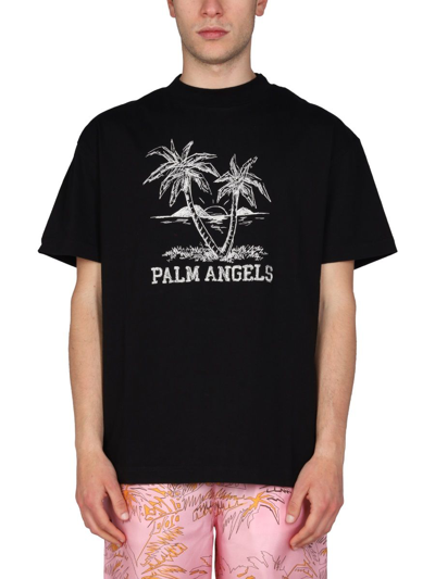 Shop Palm Angels Men's Black Cotton T-shirt