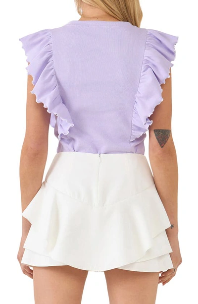 English Factory Merrow Ruffle Top In Lilac/ White