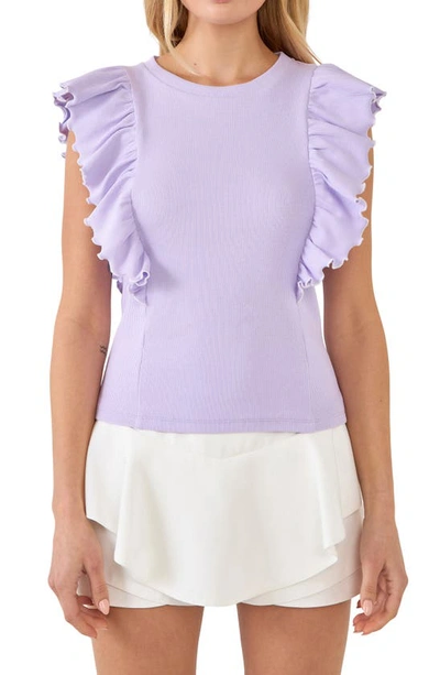 English Factory Merrow Ruffle Top In Lilac/ White