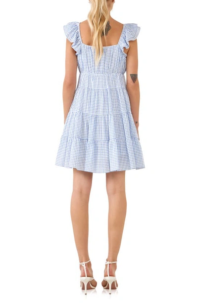 English Factory Check Print Tiered Minidress In Blue