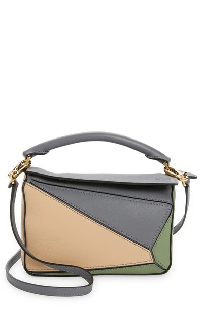 Shop Loewe Mini Puzzle Colorblock Leather Bag In Grey/ Nude 2828