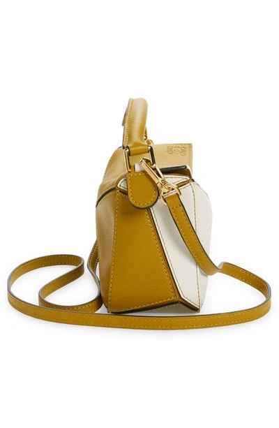 Shop Loewe Mini Puzzle Colorblock Leather Bag In Ochre/ Soft White 4025