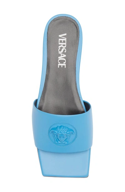 Shop Versace Medusa Embellished Slide Sandals In Blue