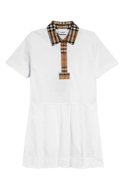 Shop Burberry Kids' Sigrid Check Trim Cotton Piqué Polo Dress In White