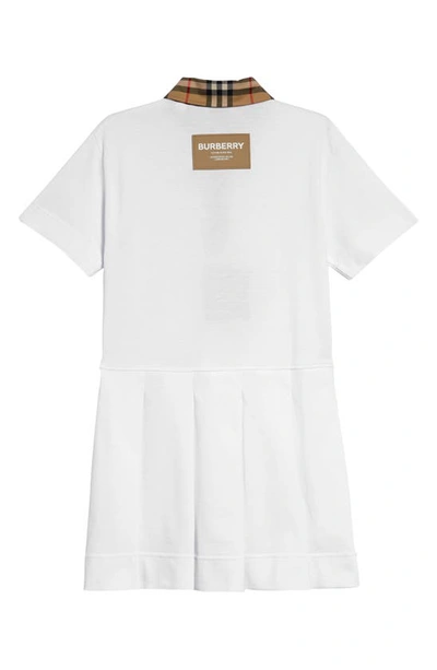 Shop Burberry Kids' Sigrid Check Trim Cotton Piqué Polo Dress In White