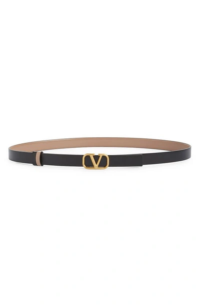 Shop Valentino Vlogo Buckle Reversible Leather Belt In Selleria/ Nero