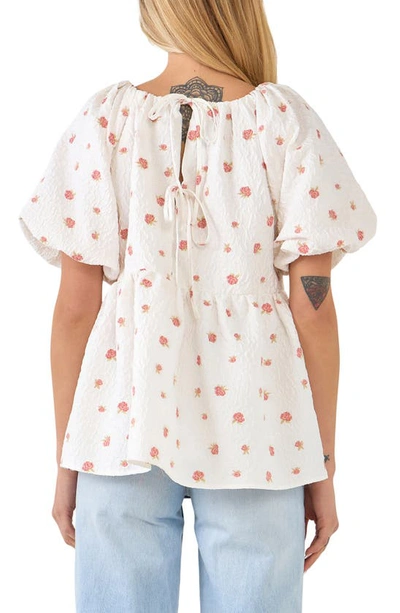 ENDLESS ROSE ENDLESS ROSE ENGLISH FACTORY FLORAL JACQUARD PUFF SLEEVE BABYDOLL TOP 