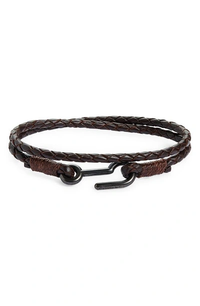 Shop Caputo & Co Braided Leather Double Wrap Bracelet In Dark Brown