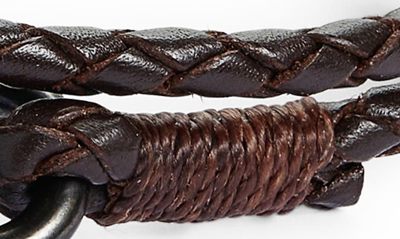 Shop Caputo & Co Braided Leather Double Wrap Bracelet In Dark Brown