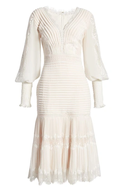 Shop Tadashi Shoji Lace Pintuck Long Sleeve Cocktail Dress In White/ Petal