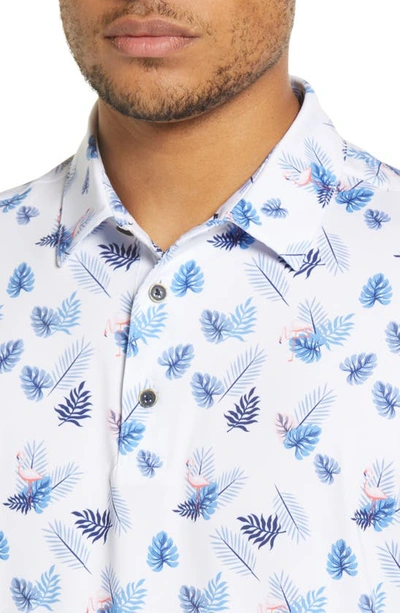 Shop Mizzen + Main Versa Leaf Print Stretch Performance Golf Polo In White Pink Flamingo Print