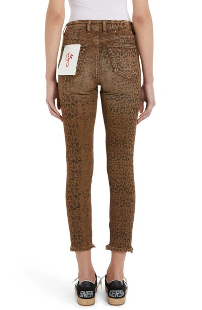 Shop Golden Goose Deena Leopard Print Crop Raw Edge Jeans In Leopard Tannin/black