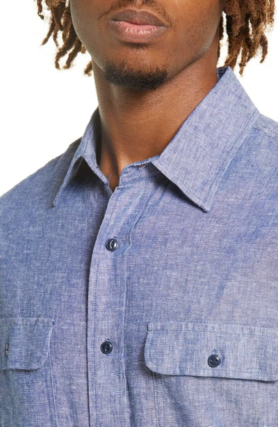 Shop Schott Solid Cotton Button-up Shirt In Light Blue