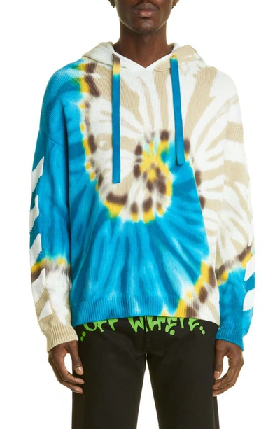 Shop Off-white Tie Dye Knit Cotton Blend Hoodie In Bone White