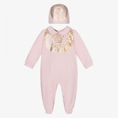 Shop Versace Girls Pink Medusa Babysuit Gift Set