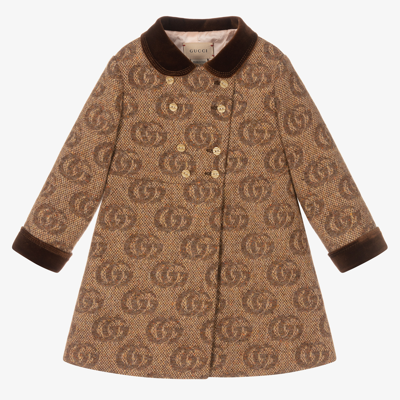 Shop Gucci Baby Girls Brown Wool Logo Coat