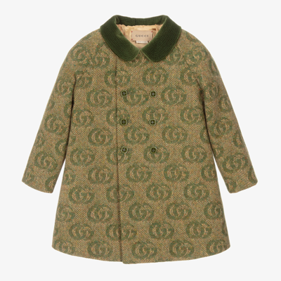 Shop Gucci Boys Green Gg Wool Coat