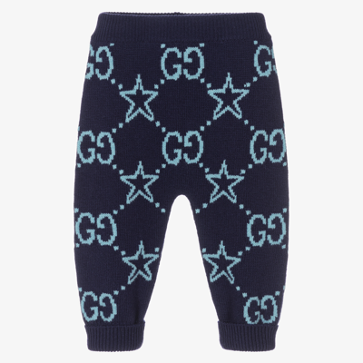 Shop Gucci Boys Knitted Blue Wool Trousers
