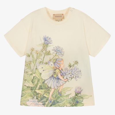 Shop Gucci Girls Flower Fairy T-shirt In Ivory
