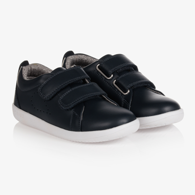 Shop Bobux Kid + Navy Blue Leather Trainers