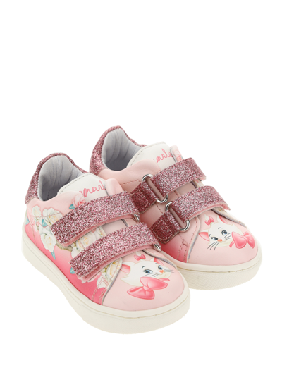 Shop Monnalisa Coated Fabric Sneakers With Roses In Cream