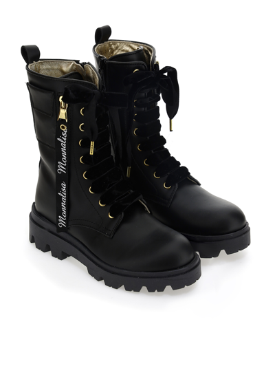 Shop Monnalisa Combat Logo Boots In Black