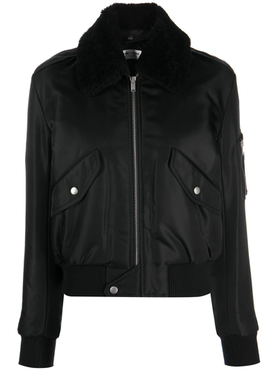 Shop Saint Laurent Cropped Bomber Jacket In Black