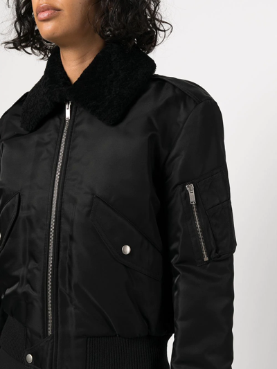 Shop Saint Laurent Cropped Bomber Jacket In Black