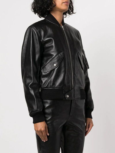 Shop Saint Laurent Lambskin Bomber Jacket In Black