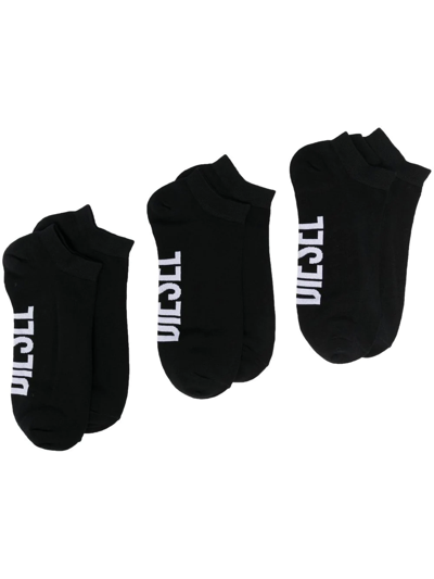 Shop Diesel Skm-gost Logo-jacquard Socks (pack Of Three) In Black