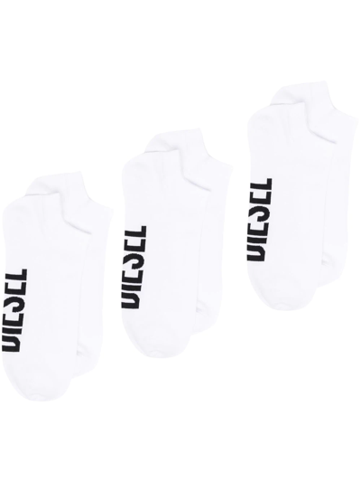 Shop Diesel Skm-gost Logo-jacquard Socks (pack Of Three) In White