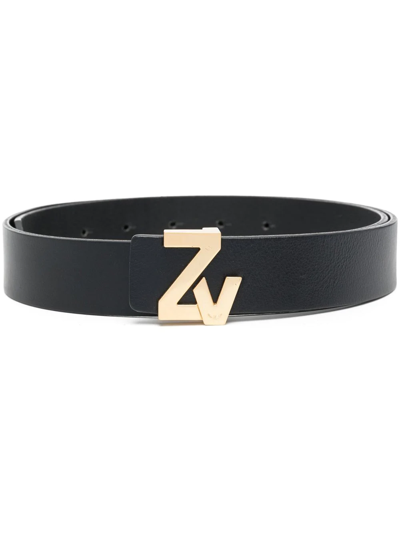 Shop Zadig & Voltaire Logo-plaque Leather Belt In Black
