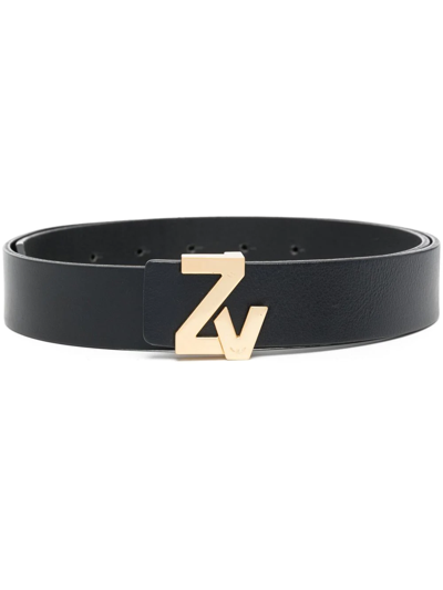 Zadig & Voltaire Womens Noir Zv Initiale Leather Belt In Black