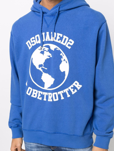 Shop Dsquared2 Globetrotter Logo-print Hoodie In Blue