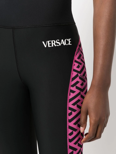 Shop Versace Greca Print Performance Leggings In Black