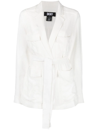 Shop Dkny Belted Single-breasted Blazer In White