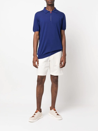 Shop Kiton Zip-collar Polo Shirt In Blue