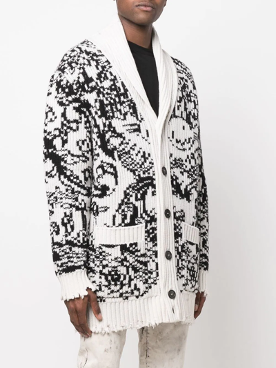 Shop Philipp Plein Long Intarsia-knit Cardigan In White