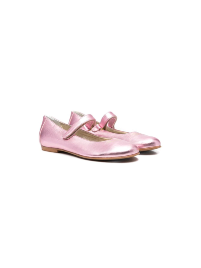 Shop Monnalisa Logo-print Leather Ballerina Shoes In Pink