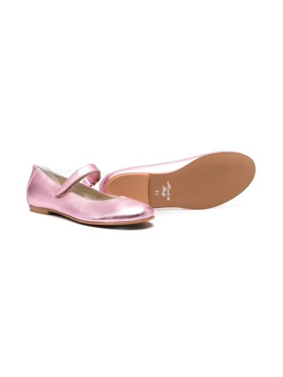 Shop Monnalisa Logo-print Leather Ballerina Shoes In Pink