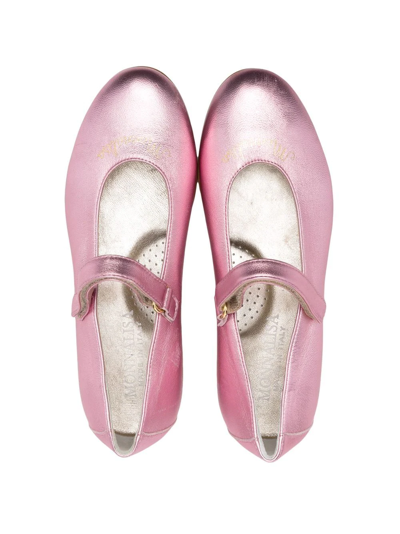 Shop Monnalisa Logo-print Leather Ballerina Shoes In Pink