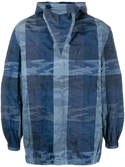 Shop Mackintosh Paris Camouflage-print Smock Jacket In Blue
