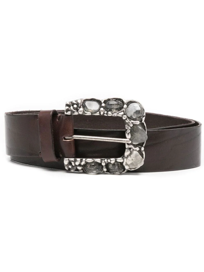 Shop P.a.r.o.s.h Gem-embellished Leather Belt In Brown