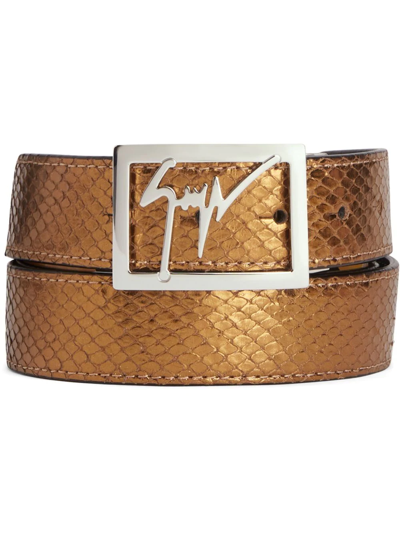 Shop Giuseppe Zanotti Linum Snakeskin-effect Leather Belt In Brown