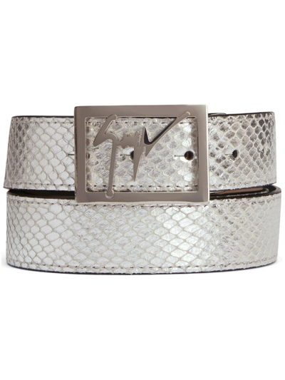 Shop Giuseppe Zanotti Linium Snakeskin-effect Leather Belt In Silver