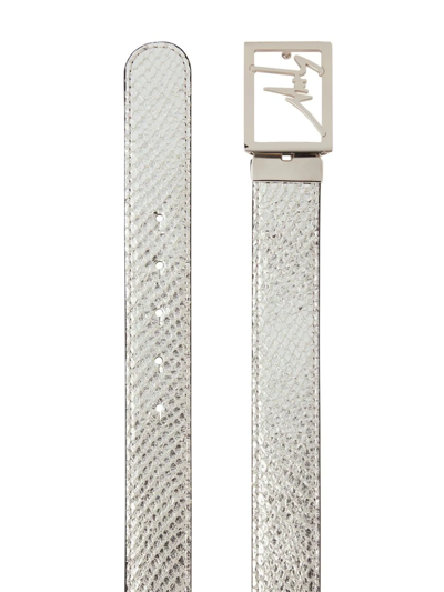 Shop Giuseppe Zanotti Linium Snakeskin-effect Leather Belt In Silver