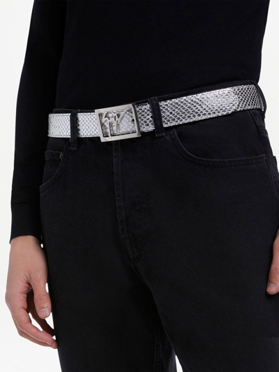 Shop Giuseppe Zanotti Linium Snakeskin-effect Leather Belt In Silver