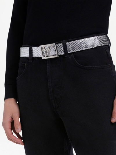 Giuseppe Zanotti Linium Snakeskin-effect Leather Belt In Silver